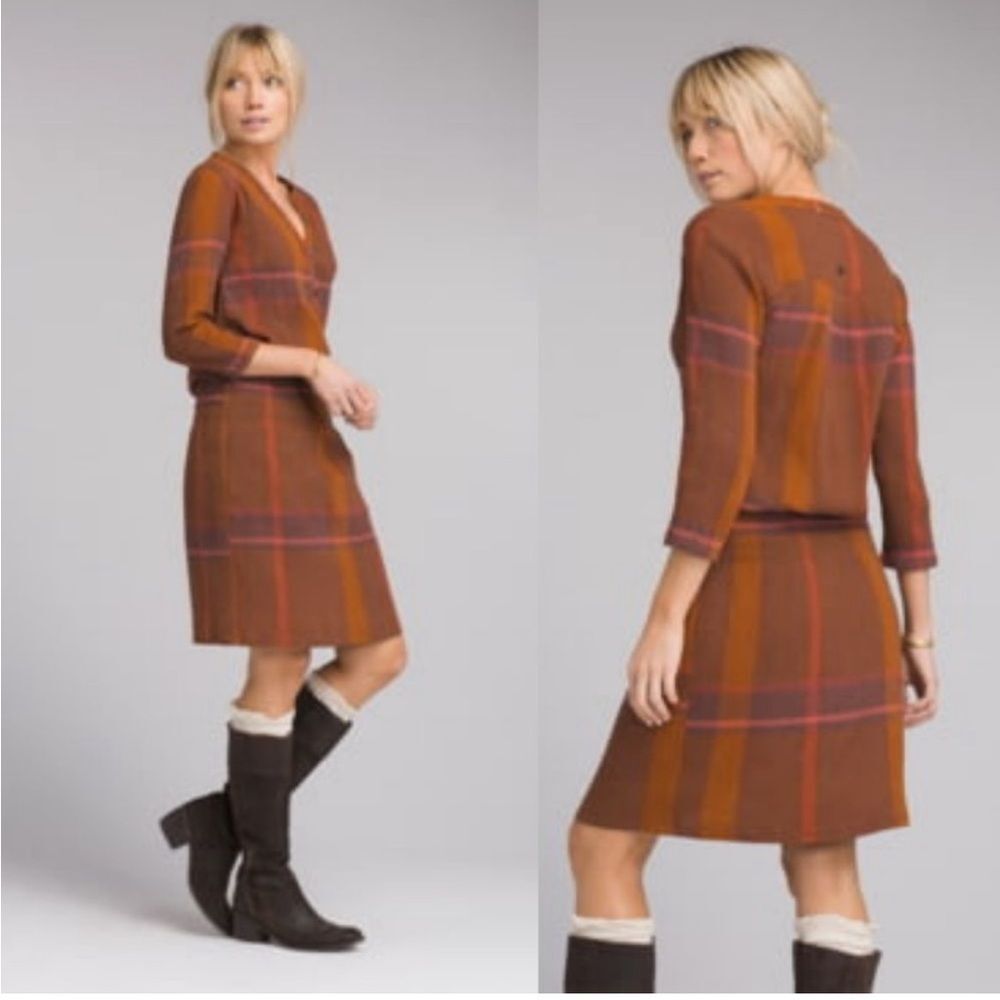 Prana Sugar Pine Dress Gauze Organic Cotton Wedged Wood Plaid Size Small
